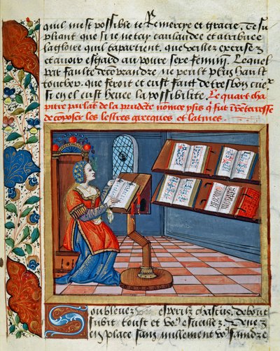 Mulher iluminando o livro do prudente e imprudente por Catherine dAmboise, 1509 de French School